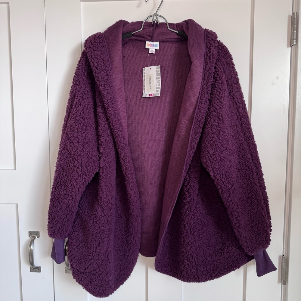 NWT LuLaRoe Women's Size Medium Purple Teddy Bear Cardigan JacketSherpa‎ NEW